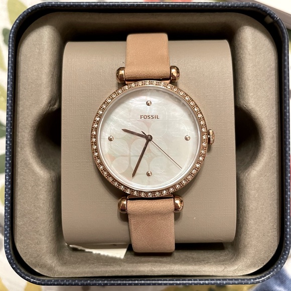 New Fossil Watch Tillie Leather Strap Rose Gold - Picture 1 of 3